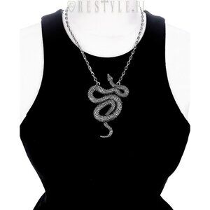 Large Snake Pendant Necklace – Restyle Gothic Serpent ✦ Antiqued Silver ✦ Rare
